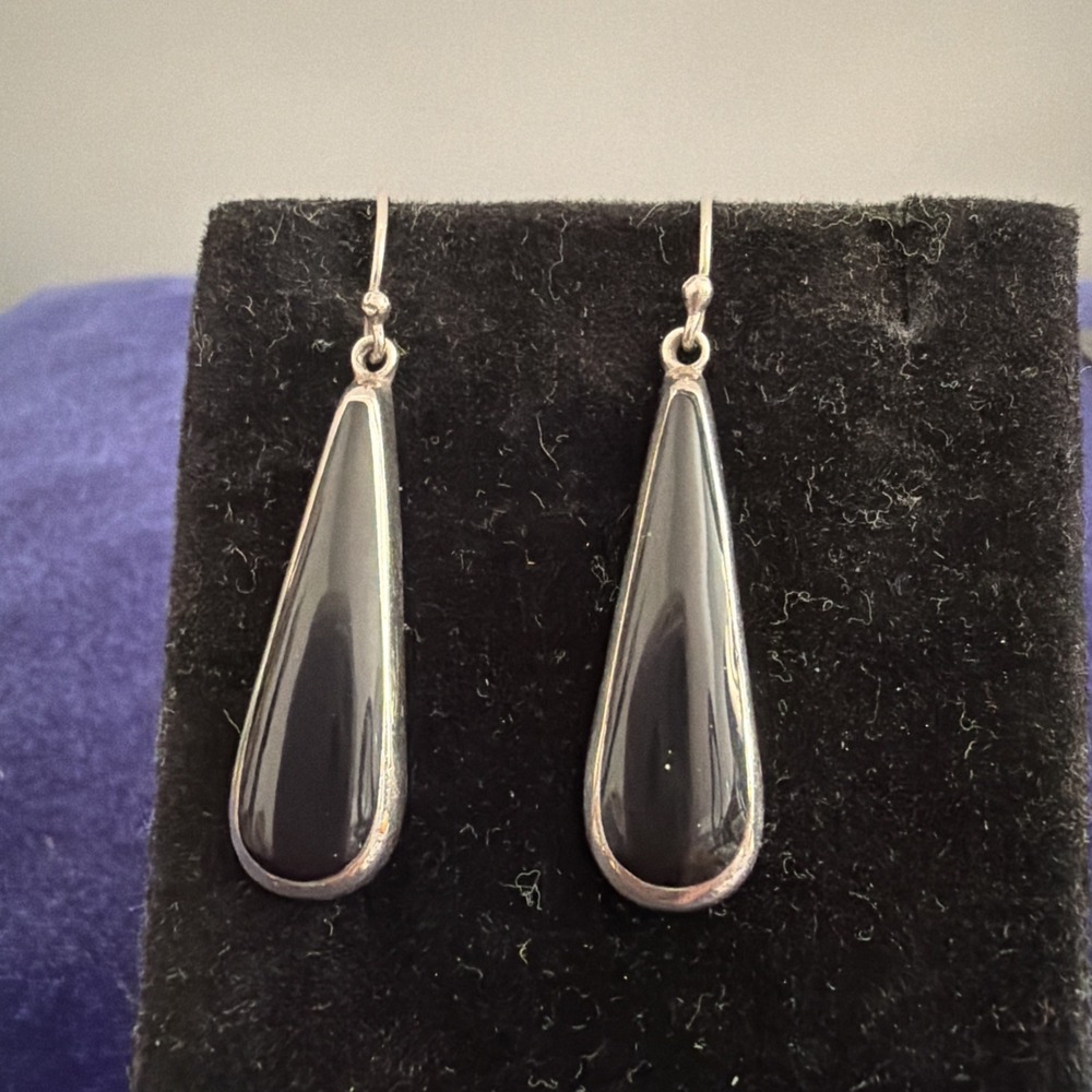 Vintage ATI Sterling 925 Silver Black Dangle Teardrop Earrings